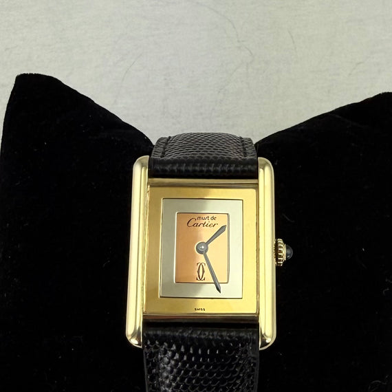 Must De Cartier Large Tank Vermeil TriColor Dial Wristwatch - Jacob's Diamond and Estate Jewelry