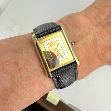 Must De Cartier Large Tank Vermeil TriColor Dial Wristwatch - Jacob's Diamond and Estate Jewelry