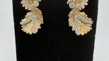 14k Yellow Gold Diamond Vintage Organic Style Drop Earring Circa 1960s