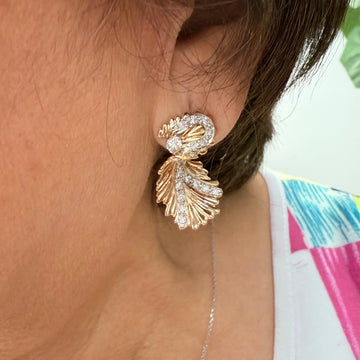 14k Yellow Gold Diamond Vintage Organic Style Drop Earring Circa 1960s - Jacob's Diamond and Estate Jewelry