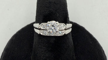 Vintage Diamond Platinum Engagement Ring Set Circa 1950s
