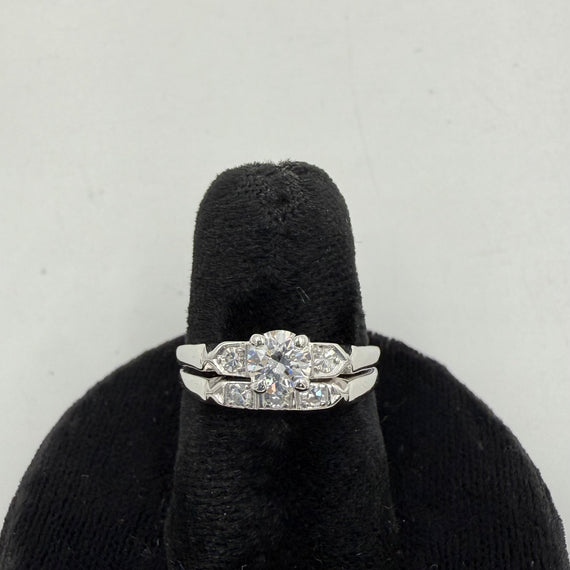 Vintage Diamond Platinum Engagement Ring Set Circa 1950s - Jacob's Diamond and Estate Jewelry
