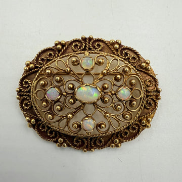 Vintage 1950s Opal 14k Yellow Gold Brooch Pendant