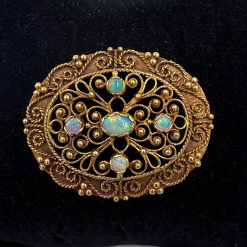Vintage 1950s Opal 14k Yellow Gold Brooch Pendant