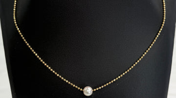 Pearl Slider Necklace Ball Chain 18k Yellow Gold