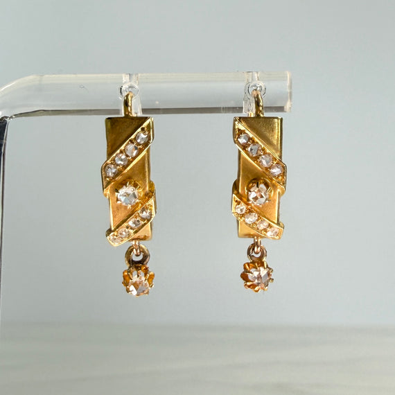 Antique 1900 Rose cut Diamond Earrings 18k Yellow Gold