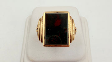 Gents Vintage Bloodstone 10k Yellow Gold Ring Circa 1930s