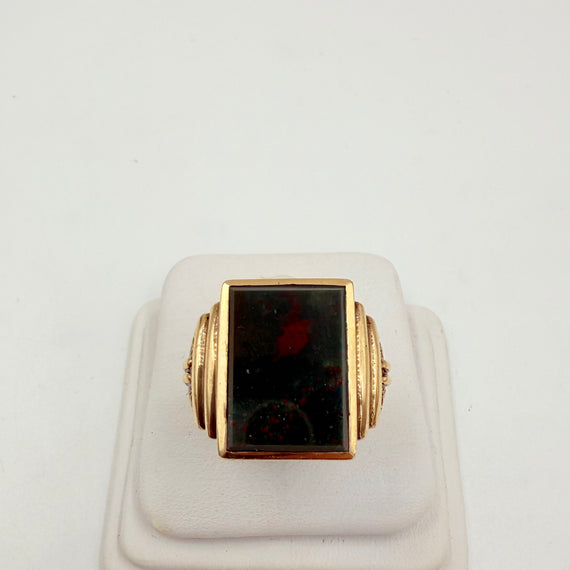 Gents Vintage Bloodstone 10k Yellow Gold Ring Circa 1930s - Jacob's Diamond and Estate Jewelry