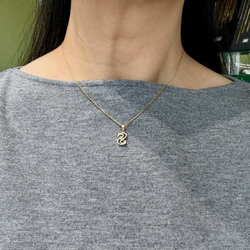 Vintage 1980's Mini "S" Diamond Pendant 14k Yellow Gold