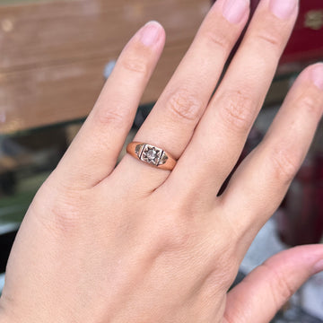 Antique 1890's Victorian Rose Cut Diamond Signet Ring 14k