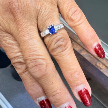 1980s Sapphire Diamond Platinum Engagement Ring