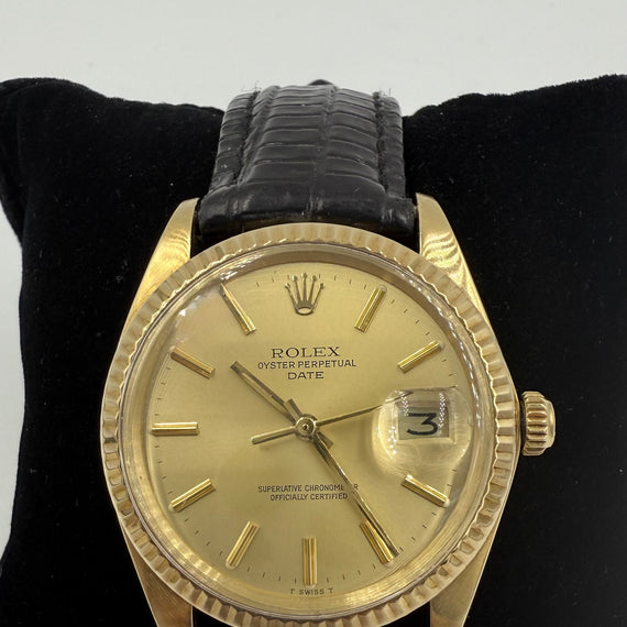 1980 Rolex Oyster Date 34mm 14k Yellow Gold Wristwatch