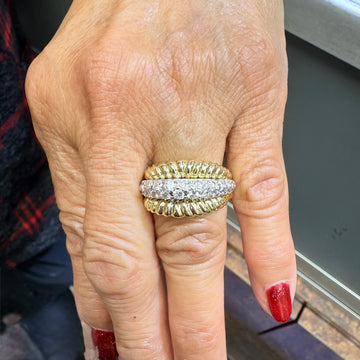 1980s Diamond 18k Two Tone Dome Ring