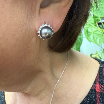Tahitian Pearl Diamond White Gold Earrings