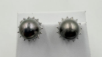 Tahitian Pearl Diamond White Gold Earrings