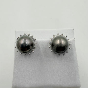 Tahitian Pearl Diamond White Gold Earrings