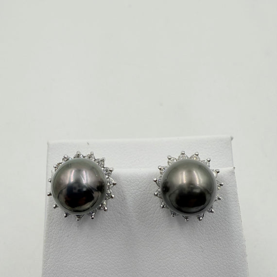 Tahitian Pearl Diamond White Gold Earrings