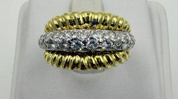 1980s Diamond 18k Two Tone Dome Ring