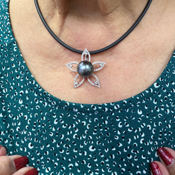 Tahitian Pearl And Diamond White Gold Pendant Necklace