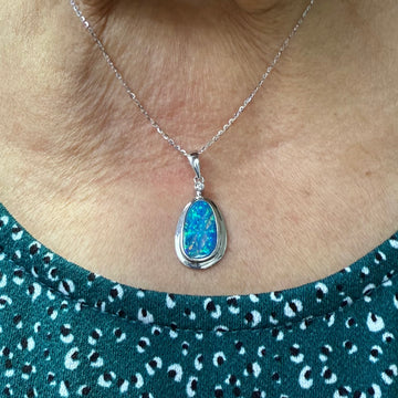 Boulder Opal Diamond White Gold Pendant Necklace
