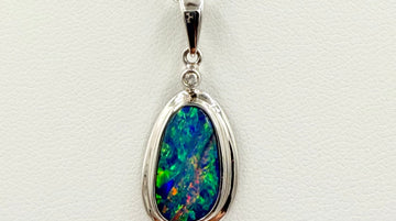 Boulder Opal Diamond White Gold Pendant Necklace