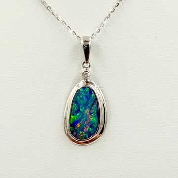 Boulder Opal Diamond White Gold Pendant Necklace