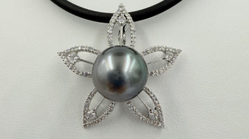 Tahitian Pearl And Diamond White Gold Pendant Necklace