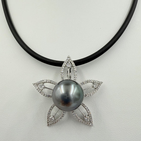 Tahitian Pearl And Diamond White Gold Pendant Necklace