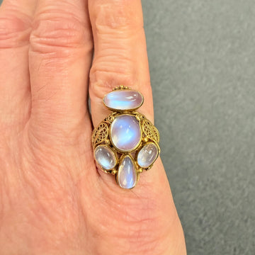 Arts And Crafts Moonstone 14k Yellow Gold Ring Circa 1915