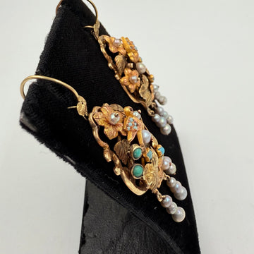 1880s Victorian Tri Color Gold Dangling Earrings - Jacob's Diamond and Estate Jewelry