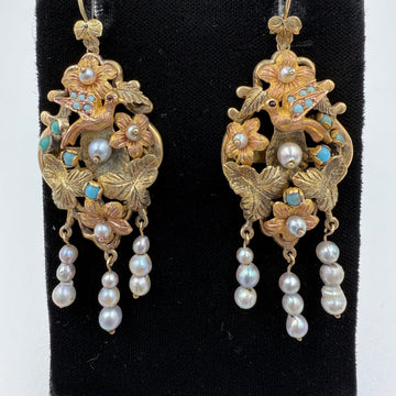1880s Victorian Tri Color Gold Dangling Earrings - Jacob's Diamond and Estate Jewelry