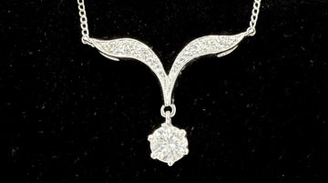 1950s Vintage Diamond Drop 14k White Gold Necklace