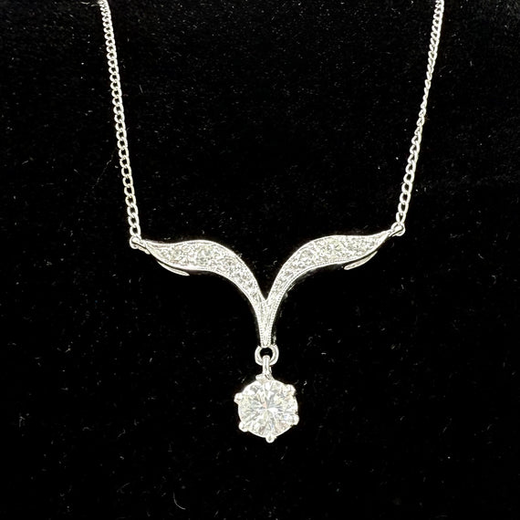 1950s Vintage Diamond Drop 14k White Gold Necklace - Jacob's Diamond and Estate Jewelry