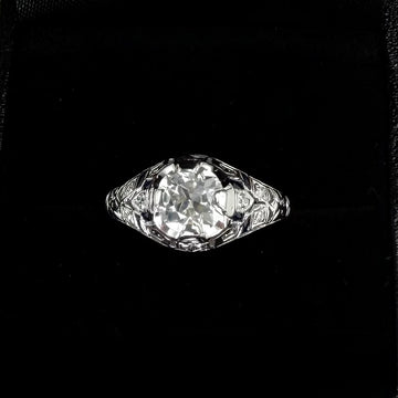 Art Deco 1 Carat TW Diamond 18k White Gold Engagement Ring Circa 1925