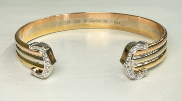 Cartier Double Diamond C Tri-Color Gold Cuff Bracelet 18k Gold