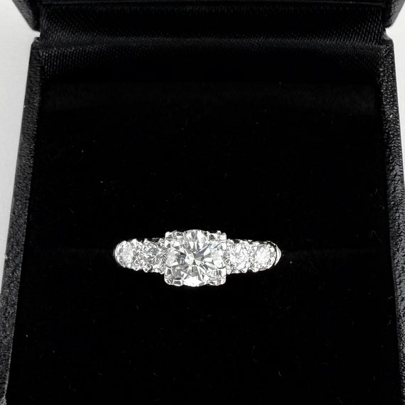 Vintage 1950s 0.80 Carat TW Diamond Platinum Engagement Ring