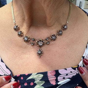 Victorian French Rosecut Diamond Yellow Gold Necklace - Jacob's Diamond and Estate Jewelry