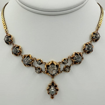 Victorian French Rosecut Diamond Yellow Gold Necklace - Jacob's Diamond and Estate Jewelry