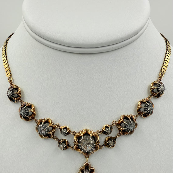 Victorian French Rosecut Diamond Yellow Gold Necklace - Jacob's Diamond and Estate Jewelry
