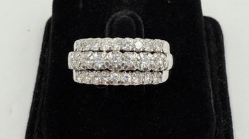 1950s Three Row Diamond White Gold Band Ring
