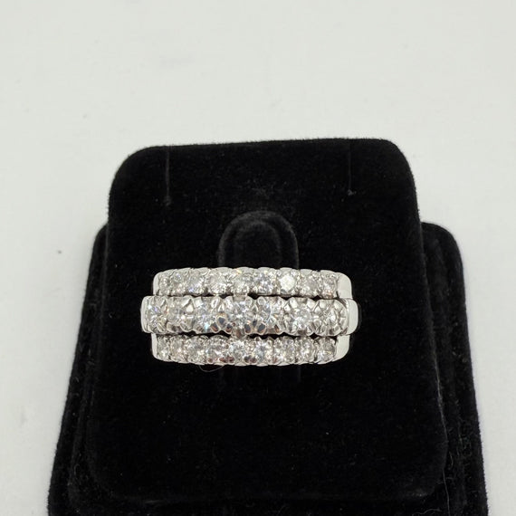 1950s Three Row Diamond White Gold Band Ring