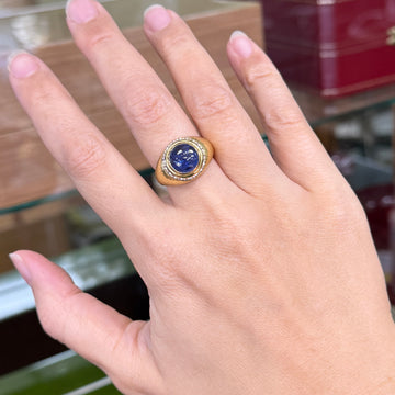 Vintage Hammerman Brothers Cabochon Sapphire Diamond Yellow Gold Ring 18K - Jacob's Diamond and Estate Jewelry