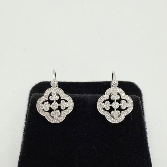 18k White Gold Diamond Earrings On Euro Wires