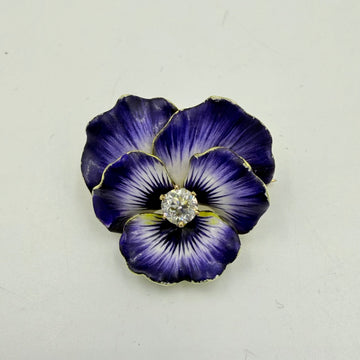 Antique Enamel Diamond Pansy Brooch Circa 1900