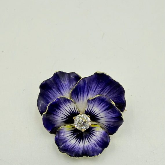 Antique Enamel Diamond Pansy Brooch Circa 1900
