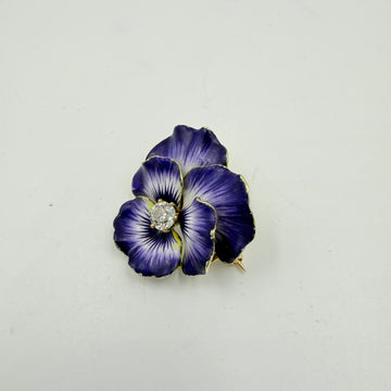 Antique Enamel Diamond Pansy Brooch Circa 1900