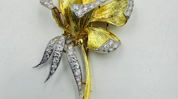 Olga Tritt 1950s Diamond Floral Yellow Gold Platinum Brooch