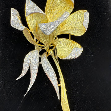 Olga Tritt 1950s Diamond Floral Yellow Gold Platinum Brooch