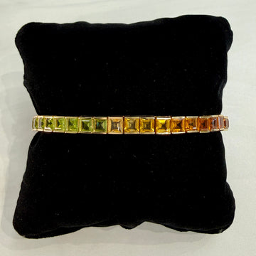 Vintage 1990's Rainbow Gemstone Tennis Bracelet 14k Yellow Gold - Jacob's Diamond and Estate Jewelry