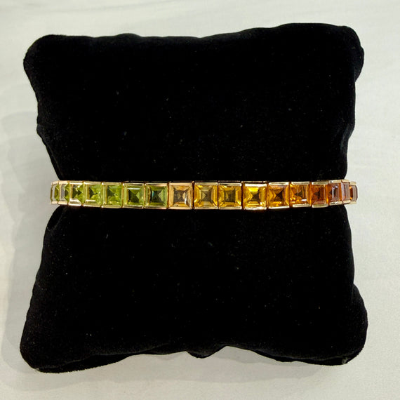 Vintage 1990's Rainbow Gemstone Tennis Bracelet 14k Yellow Gold - Jacob's Diamond and Estate Jewelry